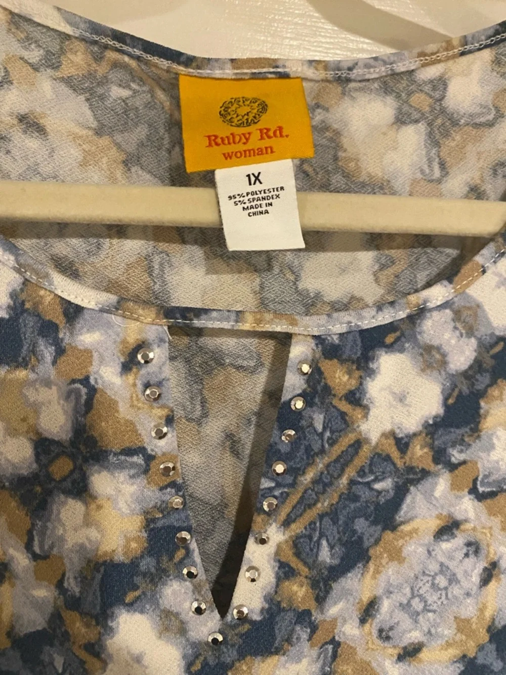 Ruby Rd. Blue & Cream Patterned Tunic Top - Picture 3 of 6